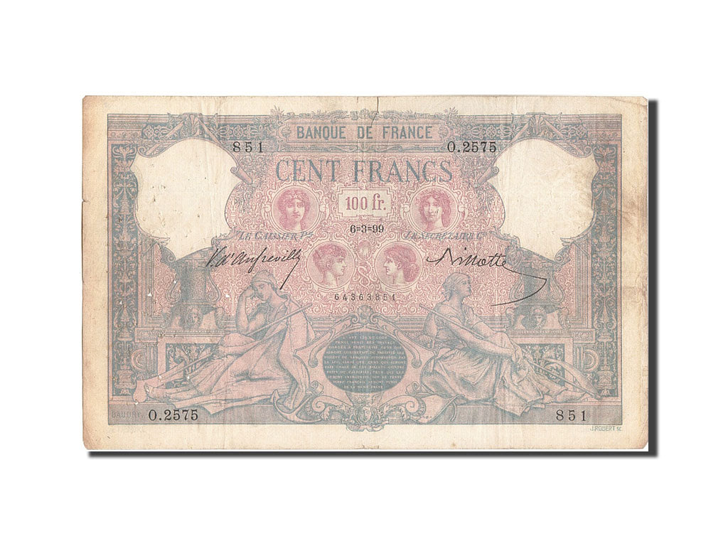 Billete, Francia, 100 Francs, 100 F 1888-1909 ''Bleu et Rose'', 1899