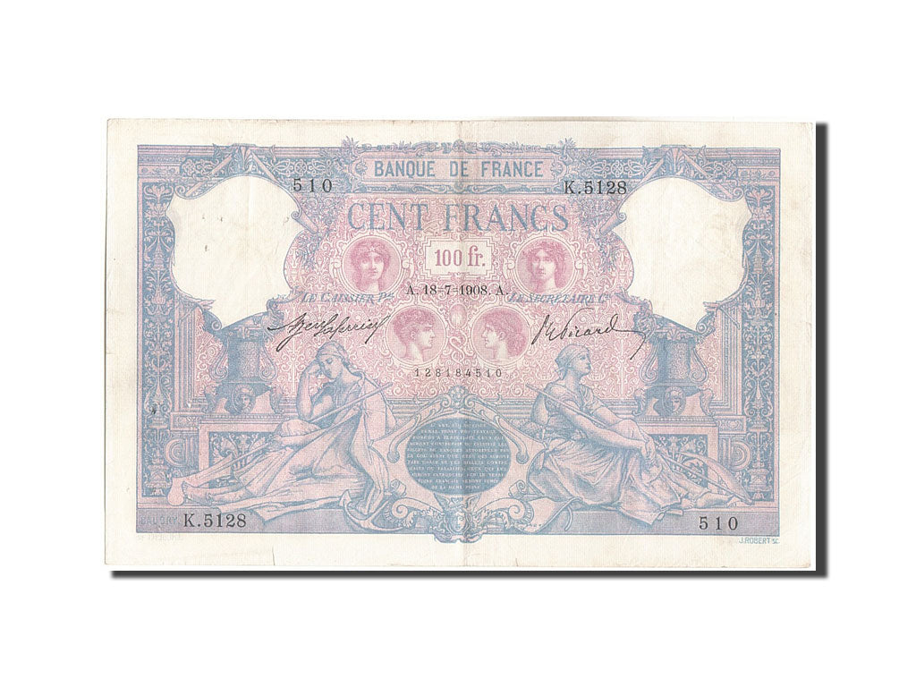 Banknote, France, 100 Francs, 100 F 1888-1909 ''Bleu et Rose'', 1908
