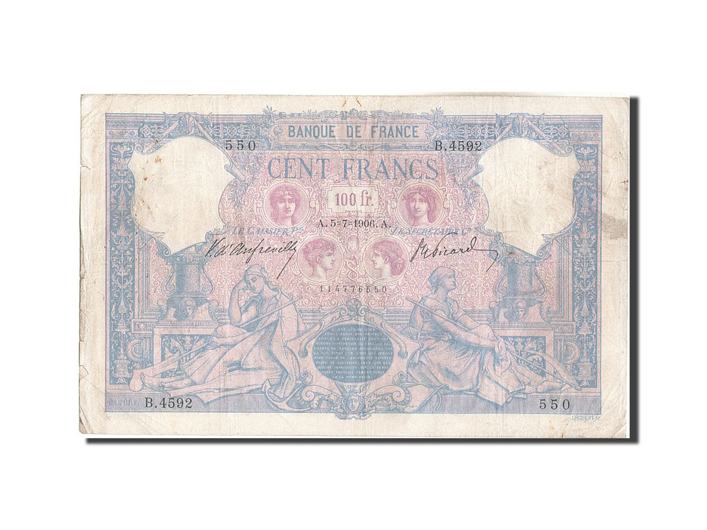 Banknot, Francja, 100 Francs, Bleu et Rose, 1906, 1906-07-05, VF(30-35)