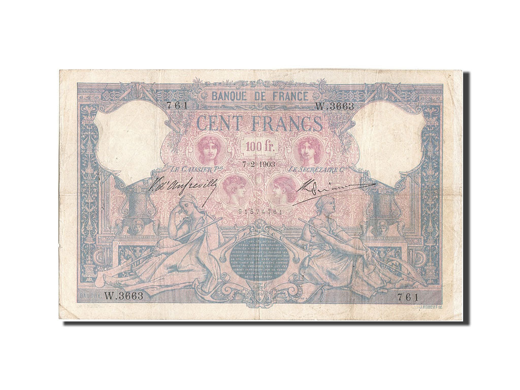 Banknote, France, 100 Francs, 100 F 1888-1909 ''Bleu et Rose'', 1903