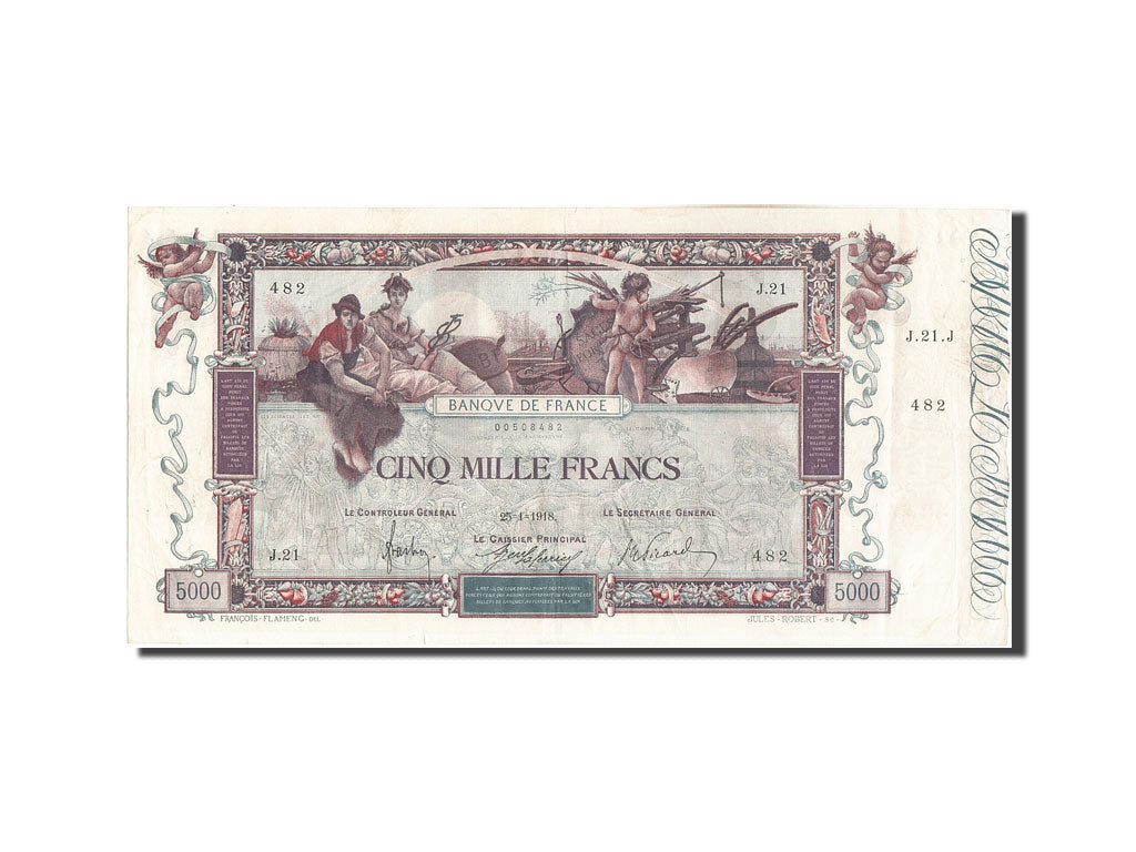 Banknote, France, 5000 Francs, 5 000 F 1918 ''Flameng'', 1918, 1918-01-25