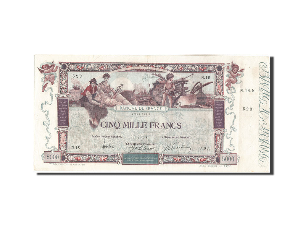 Billet, France, 5000 Francs, 5 000 F 1918 ''Flameng'', 1918, 1918-01-19, TTB