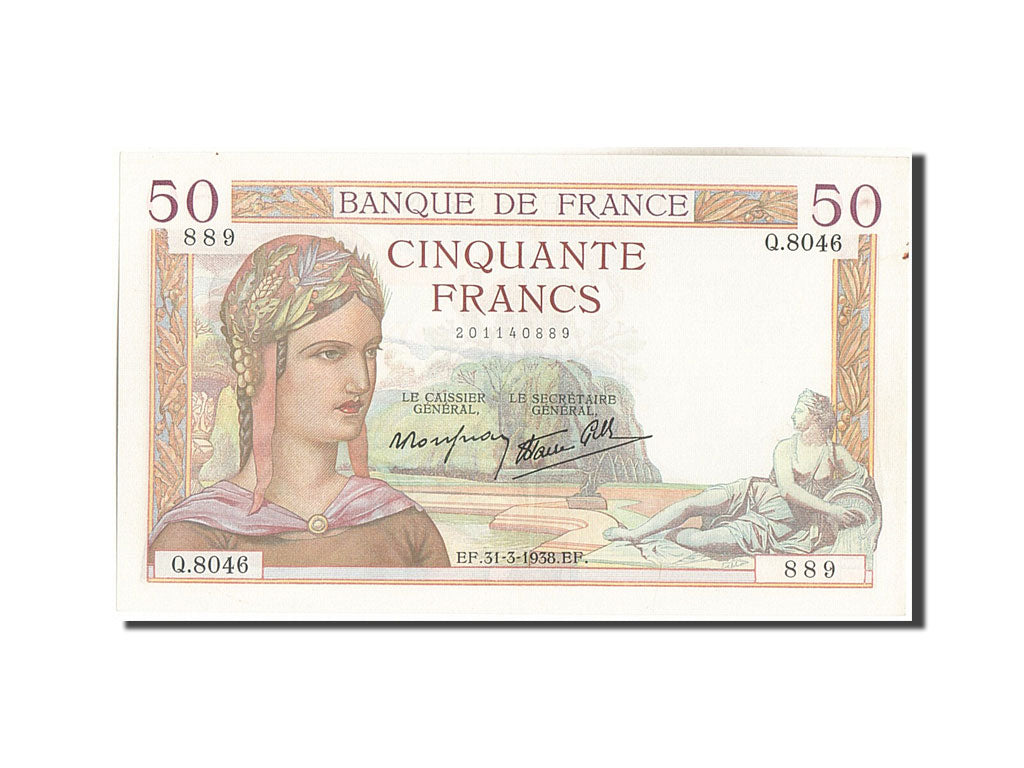 Geldschein, Frankreich, 50 Francs, 50 F 1934-1940 ''Cérès'', 1938, 1938-03-31