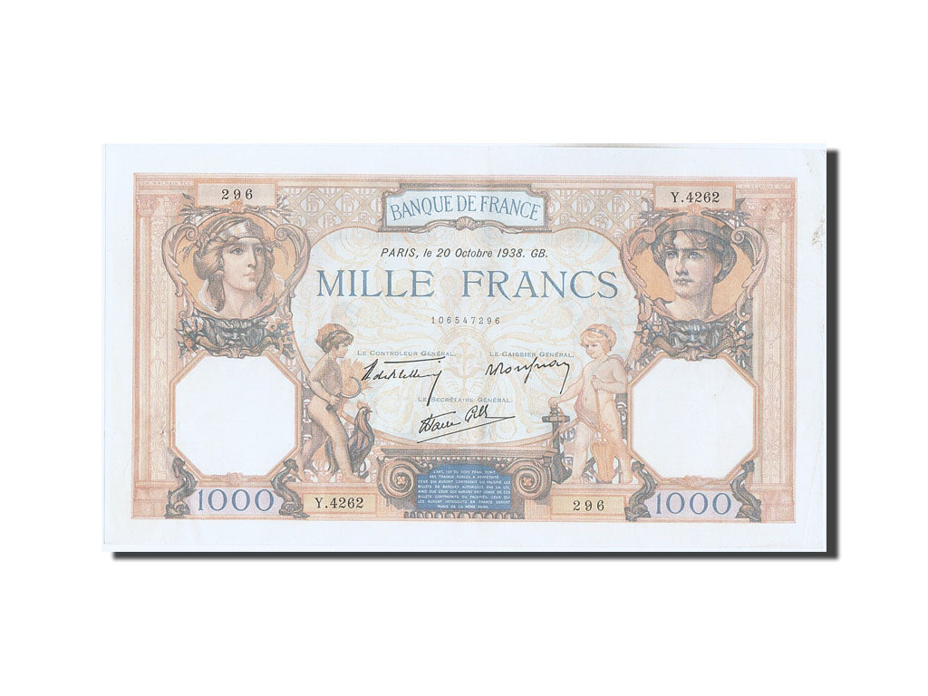 Banknot, Francja, 1000 Francs, Cérès et Mercure, 1938, 1938-10-20, AU(55-58)