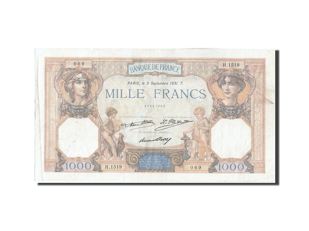 Banknote, France, 1000 Francs, 1 000 F 1927-1940 ''Cérès et Mercure'', 1931