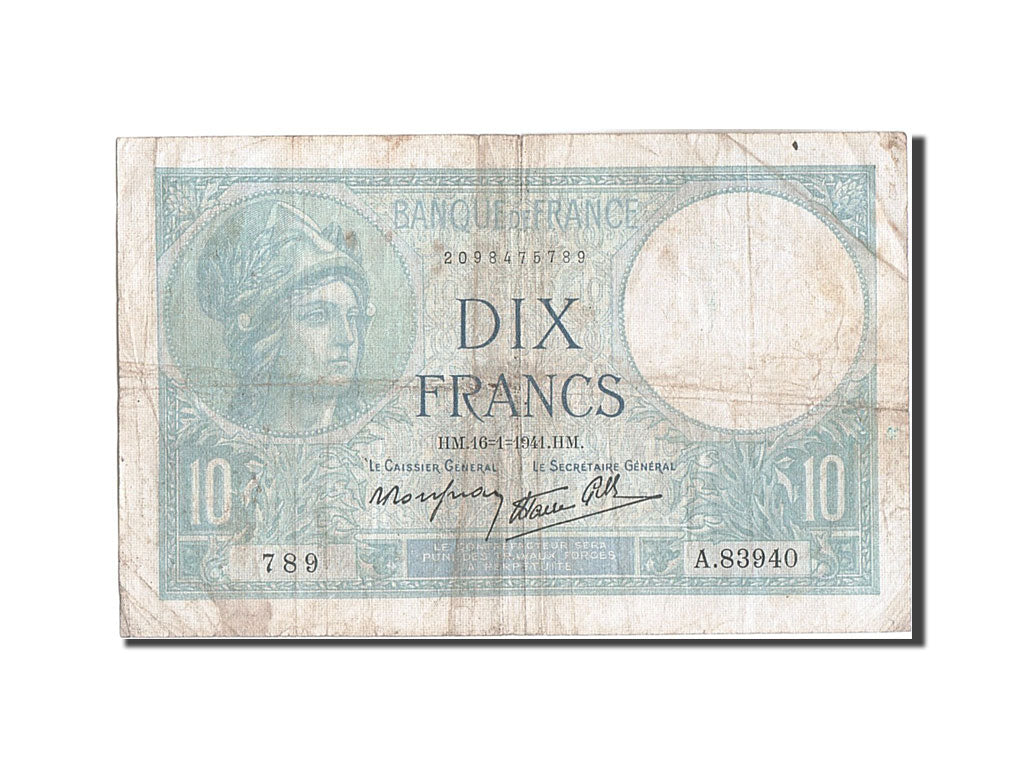 Banconote, Francia, 10 Francs, 10 F 1916-1942 ''Minerve'', 1941, 1941-01-16, MB