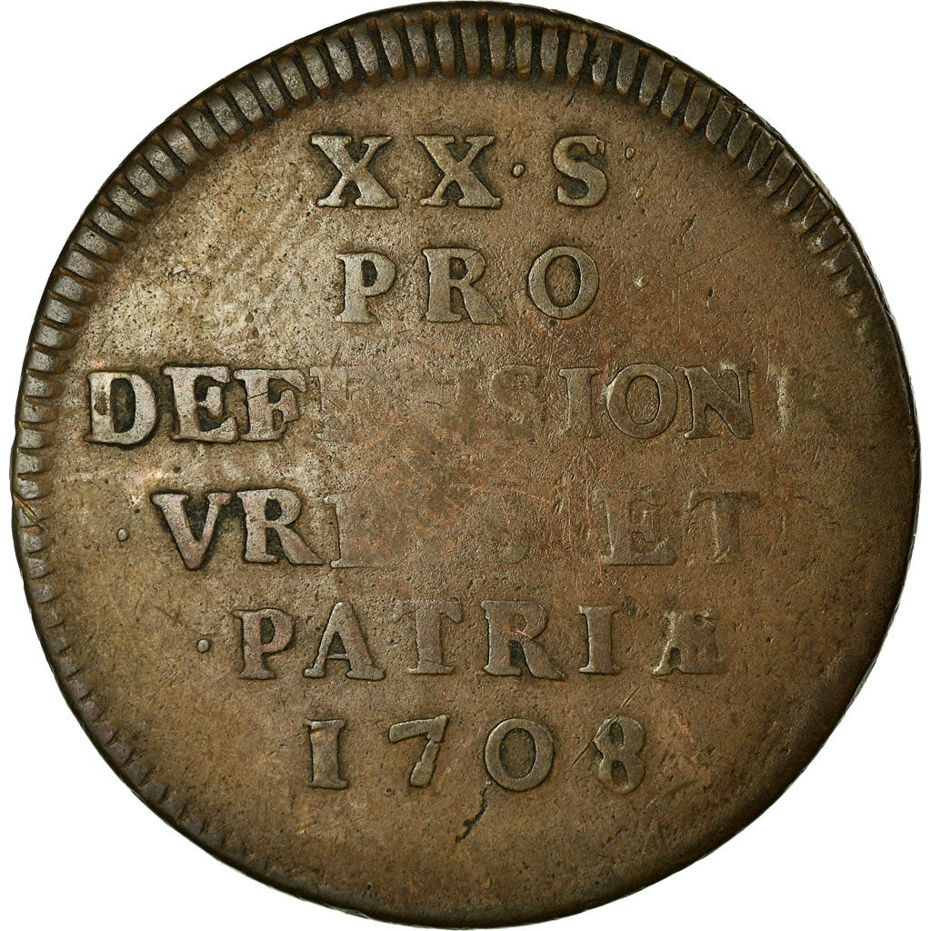 Coin, FRENCH STATES, LILLE, 20 Sols, 1708, EF(40-45), Copper, Boudeau:2313