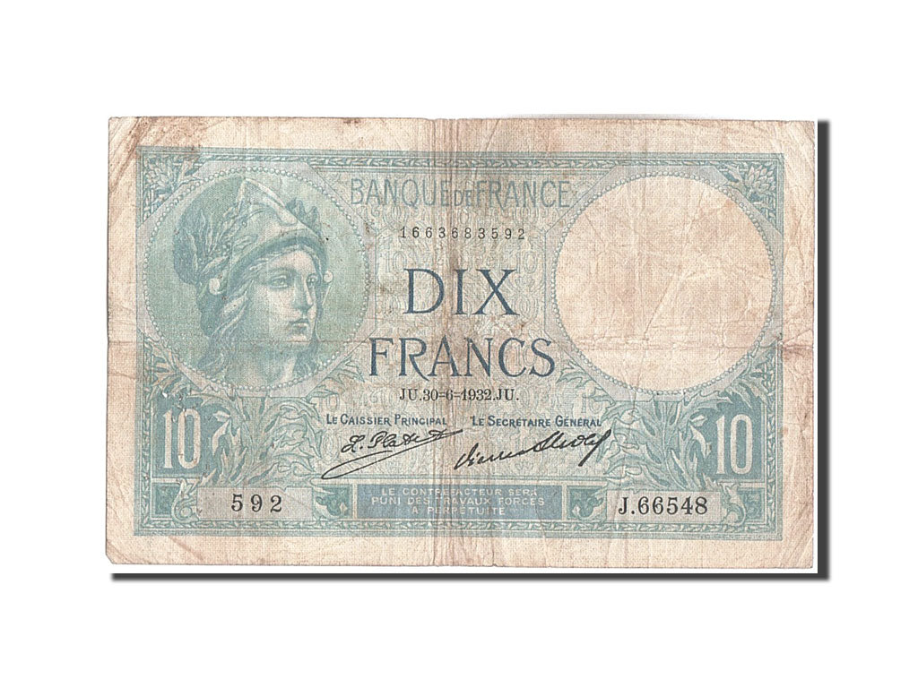 Geldschein, Frankreich, 10 Francs, 10 F 1916-1942 ''Minerve'', 1932, 1932-06-30