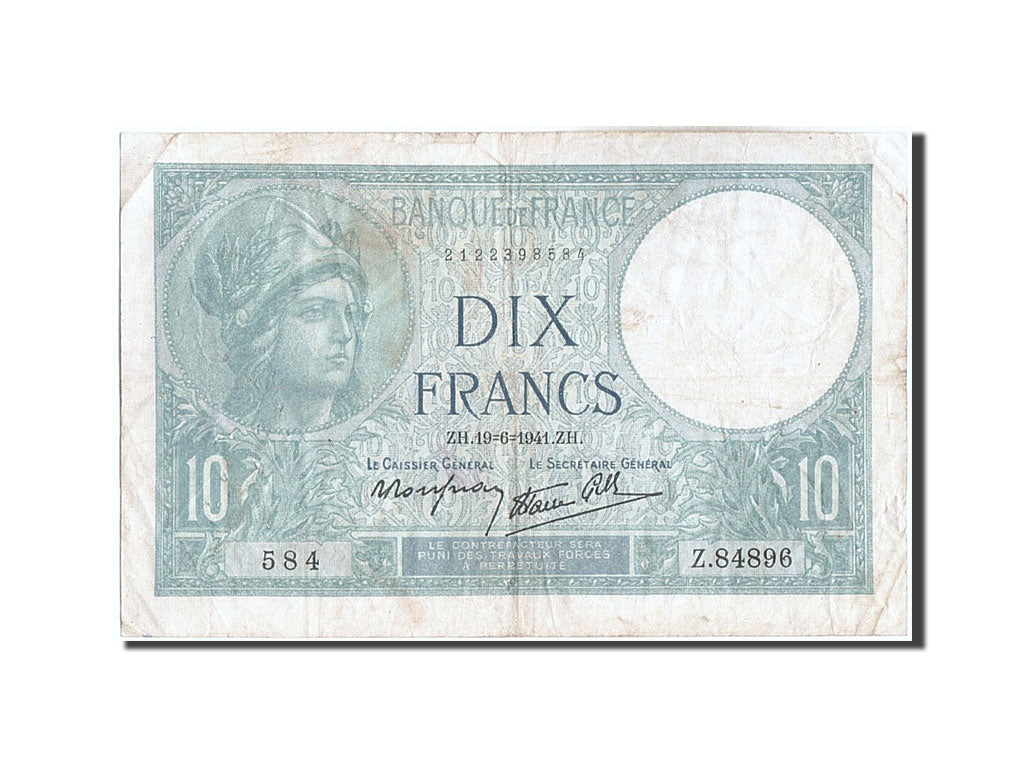 Geldschein, Frankreich, 10 Francs, 10 F 1916-1942 ''Minerve'', 1941, 1941-06-19