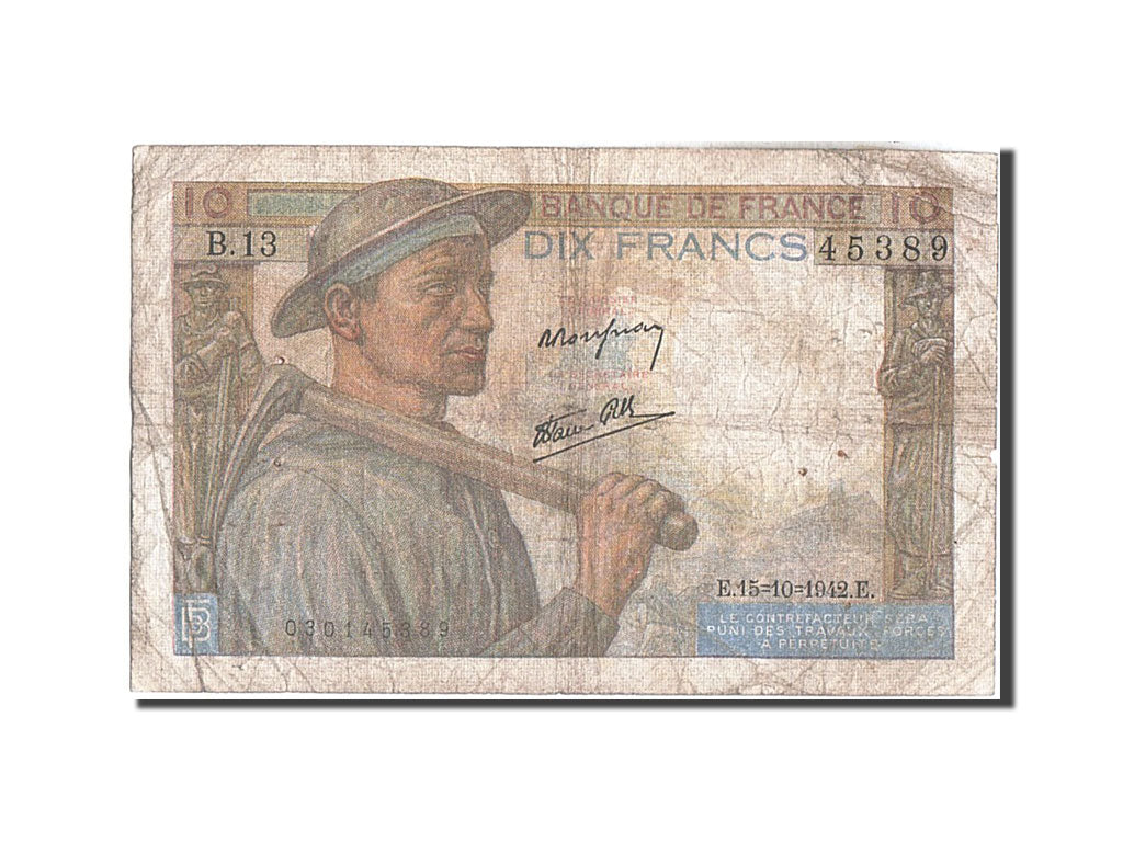 Banknote, France, 10 Francs, 10 F 1941-1949 ''Mineur'', 1942, 1942-10-15