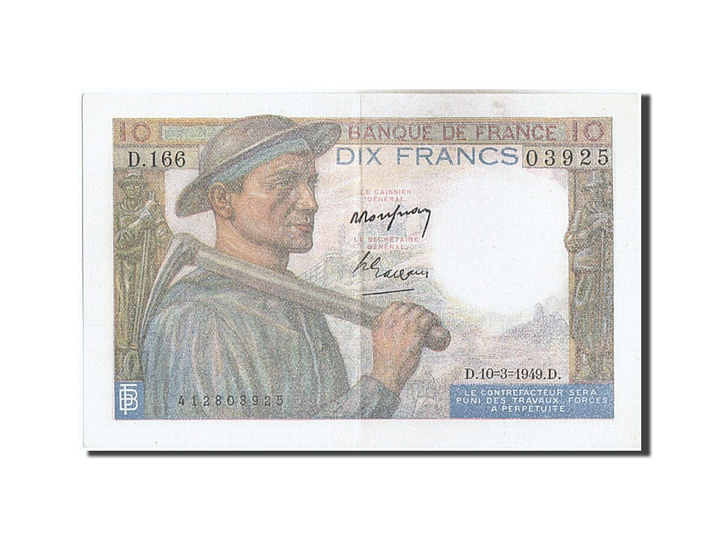Billet, France, 10 Francs, 10 F 1941-1949 ''Mineur'', 1949, 1949-03-10, TTB+