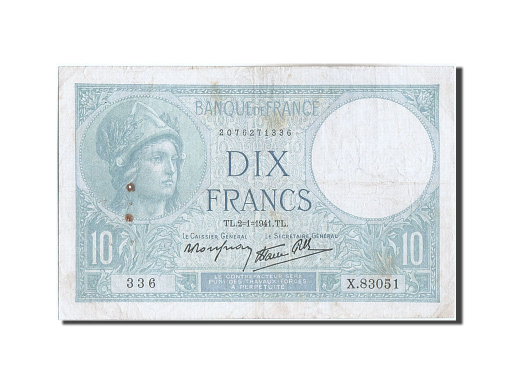 Banconote, Francia, 10 Francs, 10 F 1916-1942 ''Minerve'', 1941, 1941-01-02