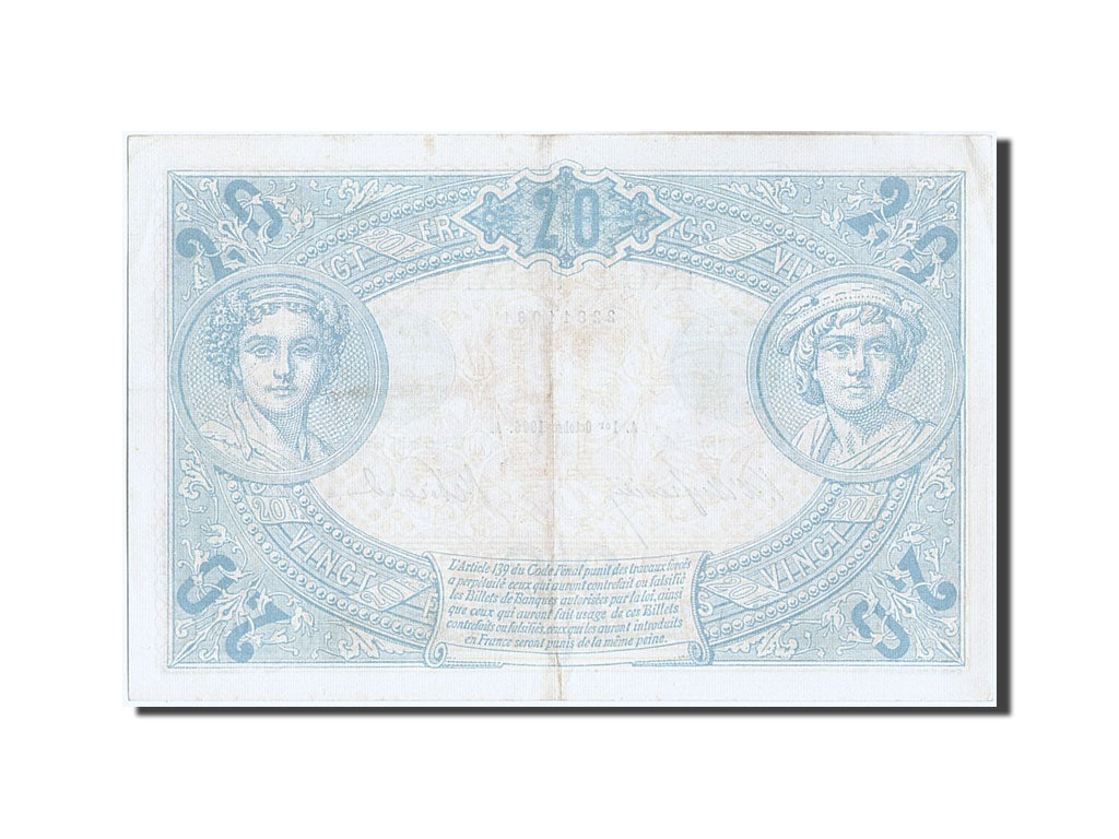 Banconote, Francia, 20 Francs, 20 F 1905-1913 ''Bleu'', 1906, 1906-10-01, SPL
