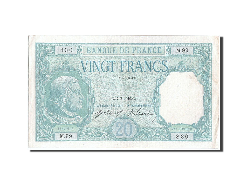 Banknote, France, 20 Francs, 20 F 1916-1919 ''Bayard'', 1916, 1916-07-17