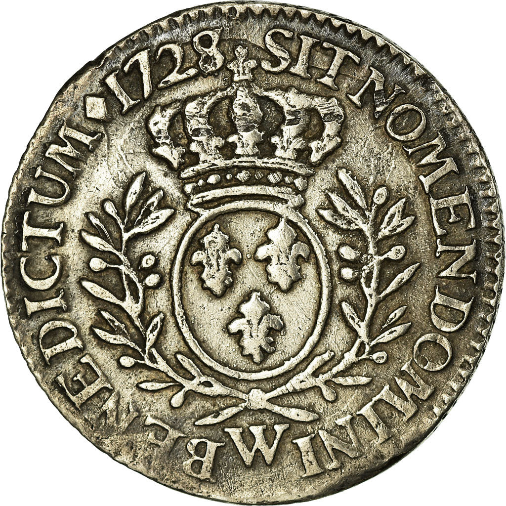 Coin, France, Louis XV, 1/5 Écu aux branches d'olivier, 24 Sols, 1/5 ECU, 1728