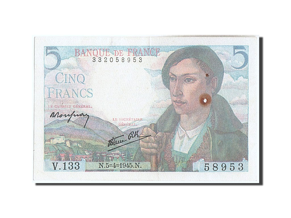 Billete, Francia, 5 Francs, 5 F 1943-1947 ''Berger'', 1945, 1945-04-05, MBC