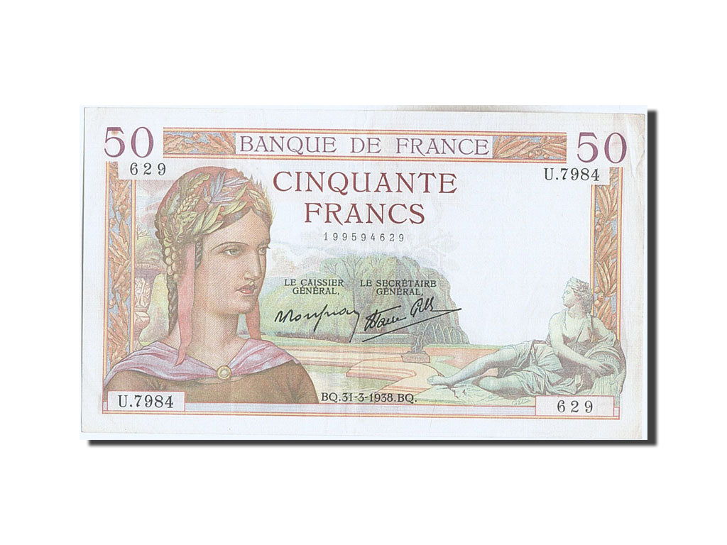 Geldschein, Frankreich, 50 Francs, 50 F 1934-1940 ''Cérès'', 1938, 1938-03-31