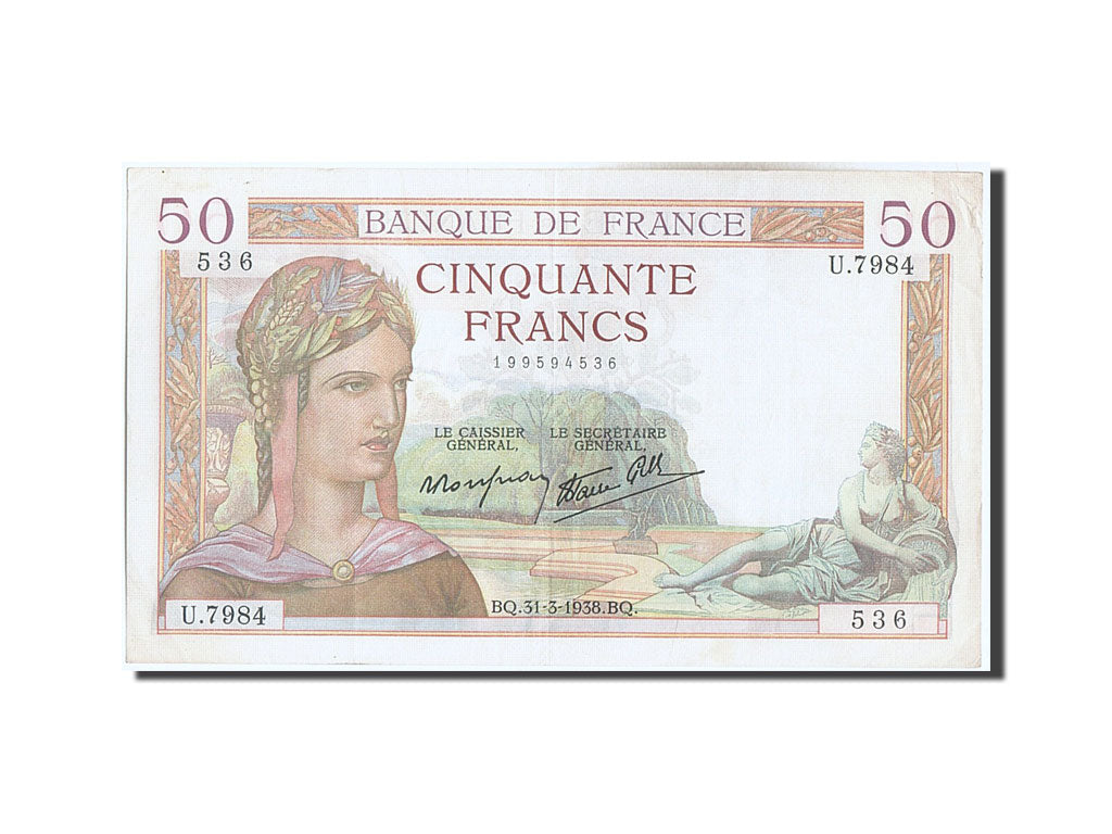 Geldschein, Frankreich, 50 Francs, 50 F 1934-1940 ''Cérès'', 1938, 1938-03-31