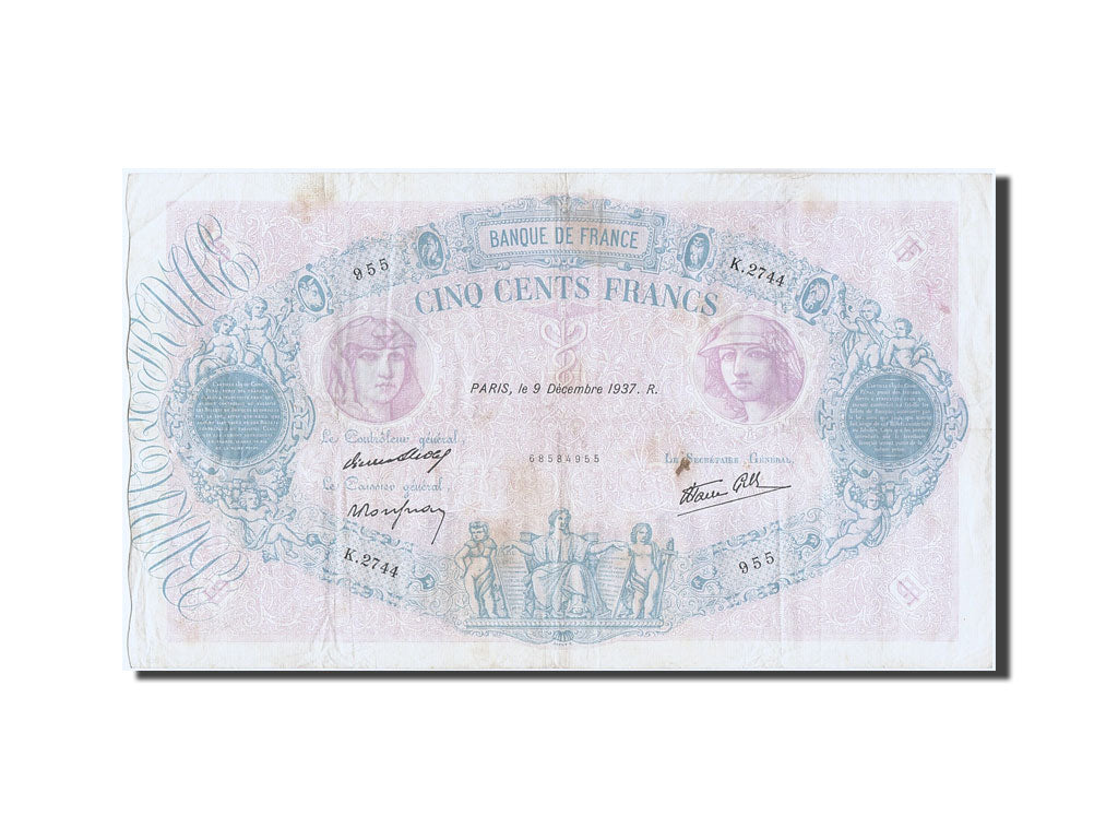 Banconote, Francia, 500 Francs, 500 F 1888-1940 ''Bleu et Rose'', 1937