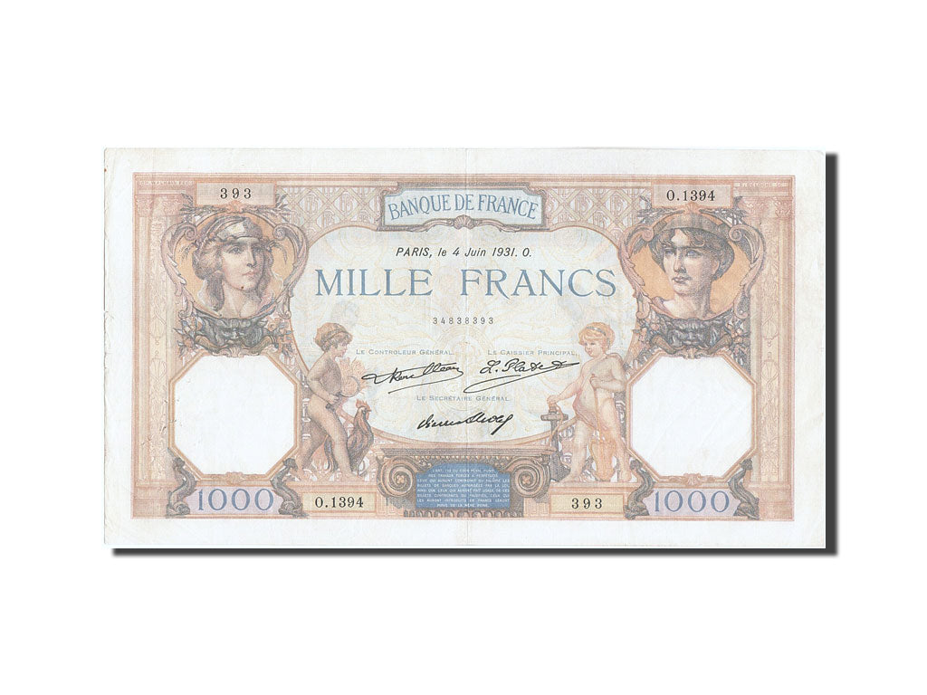 Banknot, Francja, 1000 Francs, Cérès et Mercure, 1931, 1931-06-04, EF(40-45)