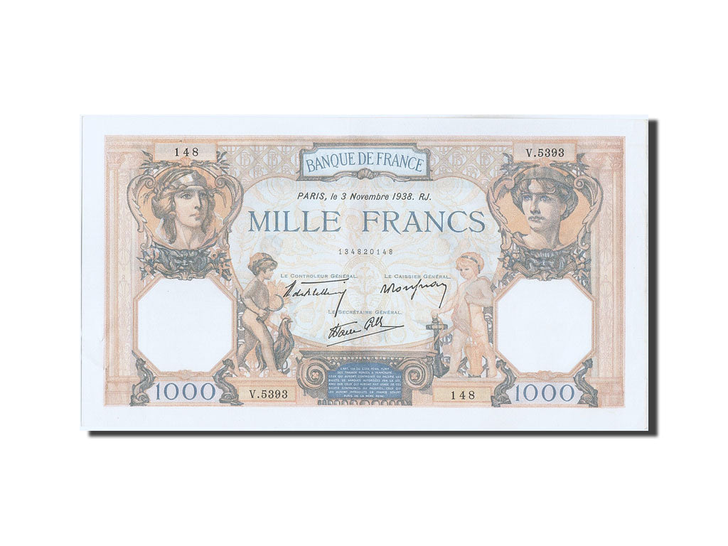 Banknot, Francja, 1000 Francs, Cérès et Mercure, 1938, 1938-11-03, UNC(60-62)