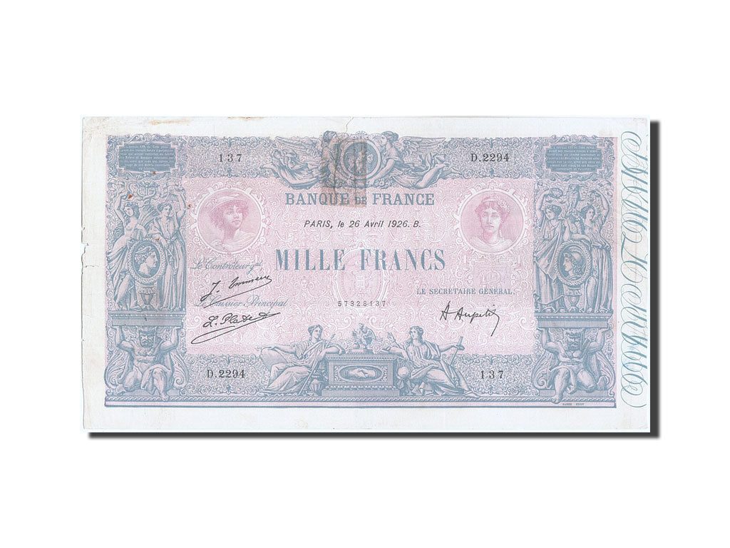 Billet, France, 1000 Francs, 1 000 F 1889-1926 ''Bleu et Rose'', 1926