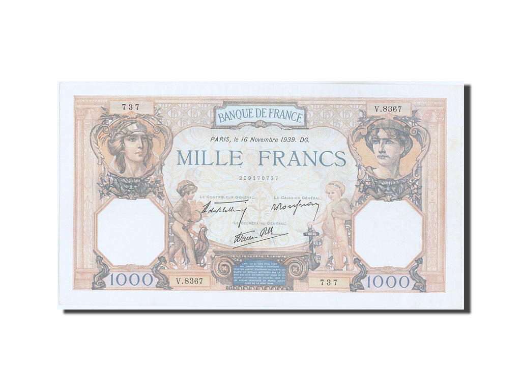 Banknote, France, 1000 Francs, 1 000 F 1927-1940 ''Cérès et Mercure'', 1939