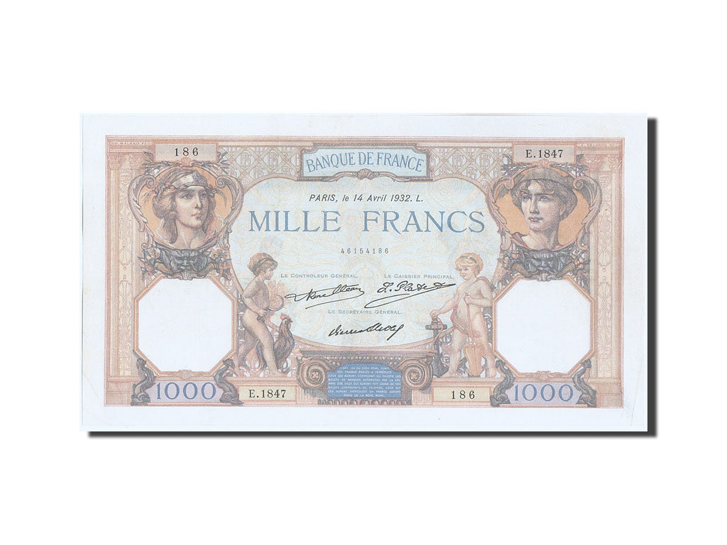 Banknot, Francja, 1000 Francs, Cérès et Mercure, 1932, 1932-04-14, AU(50-53)