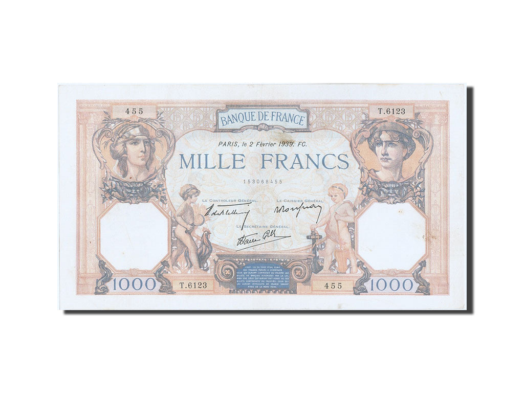 Banknot, Francja, 1000 Francs, Cérès et Mercure, 1939, 1939-02-02, AU(55-58)