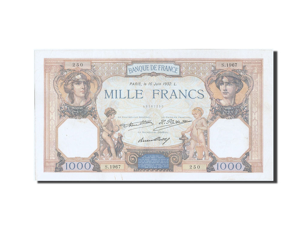 Banknot, Francja, 1000 Francs, Cérès et Mercure, 1932, 1932-06-16, AU(50-53)