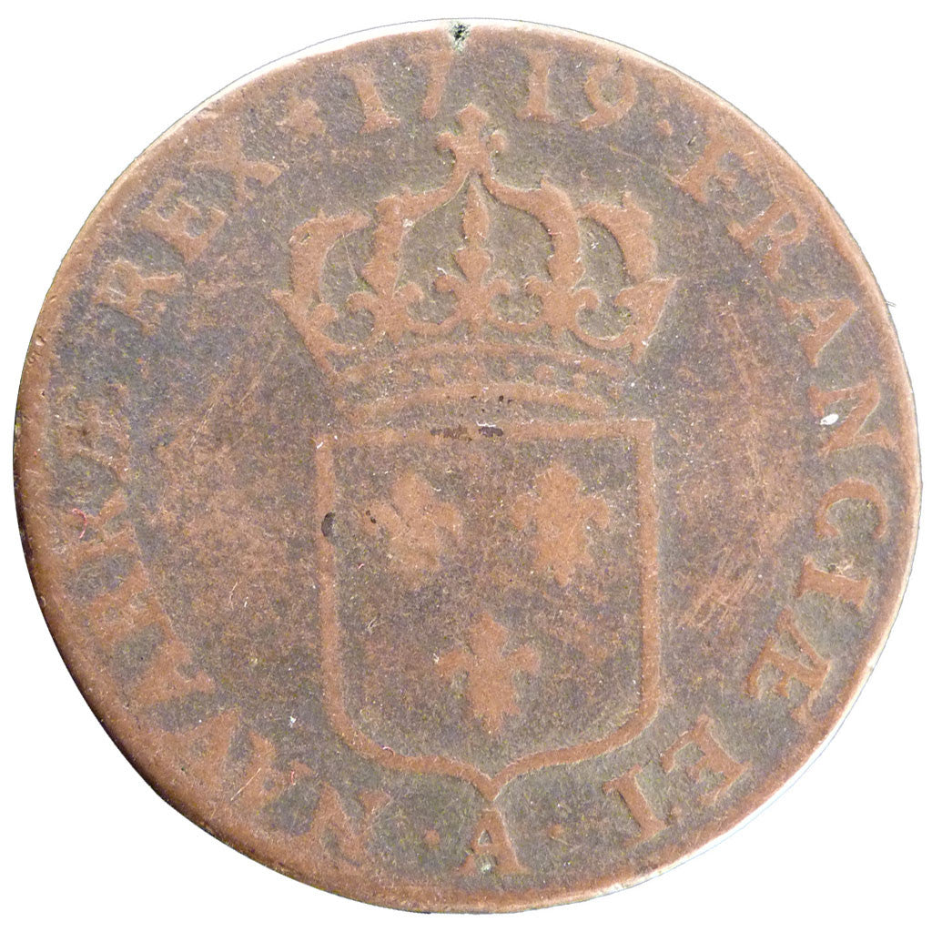 Coin, France, Louis XV, Sol au buste enfantin, Sol, 1719, Paris, VF(20-25)