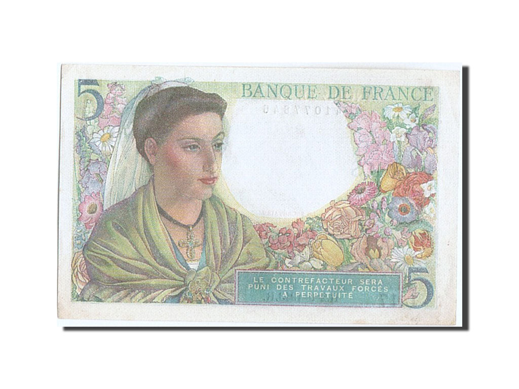 Billete, Francia, 5 Francs, 5 F 1917-1940 ''Violet'', 1943, 1943-06-02, MBC+