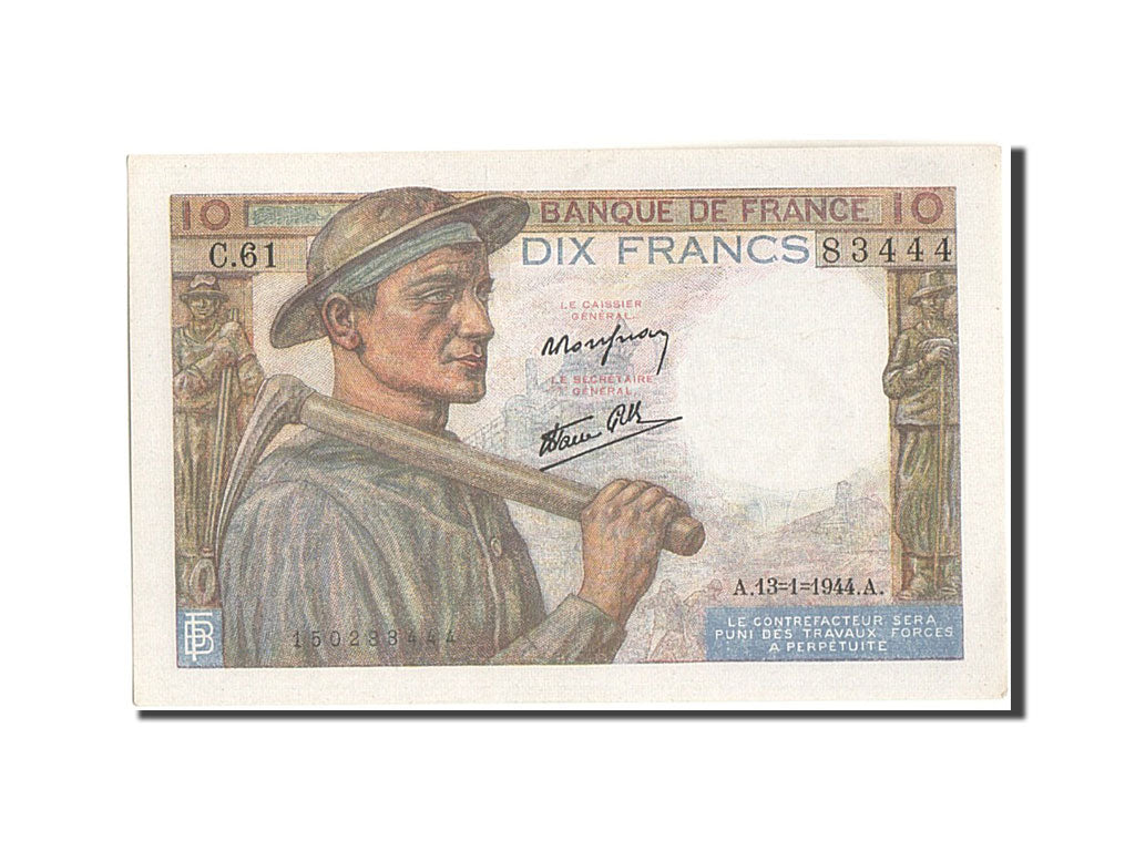 Billet, France, 10 Francs, 10 F 1941-1949 ''Mineur'', 1944, 1944-01-13, SPL