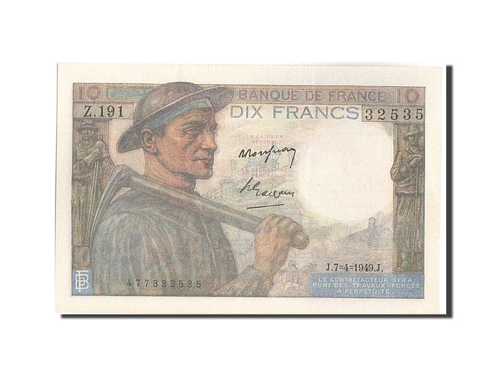 Billet, France, 10 Francs, 10 F 1941-1949 ''Mineur'', 1949, 1949-04-07, SPL