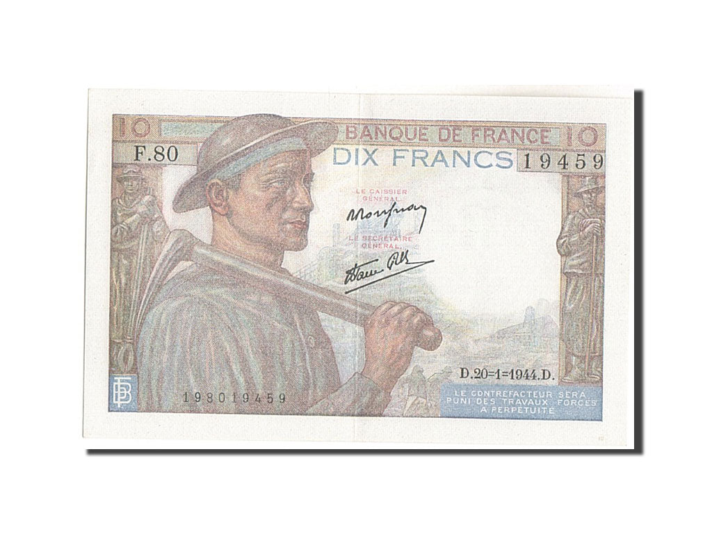 Billet, France, 10 Francs, 10 F 1941-1949 ''Mineur'', 1944, 1944-01-20, SPL
