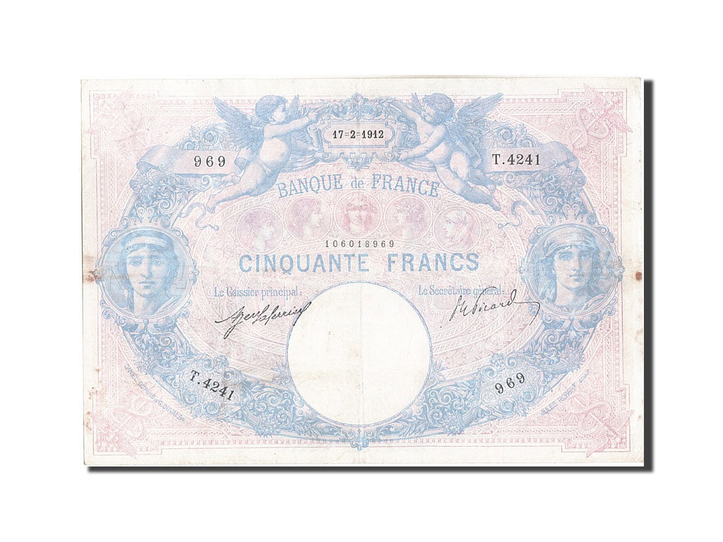 Banknot, Francja, 50 Francs, Bleu et Rose, 1912, 1912-02-17, EF(40-45)