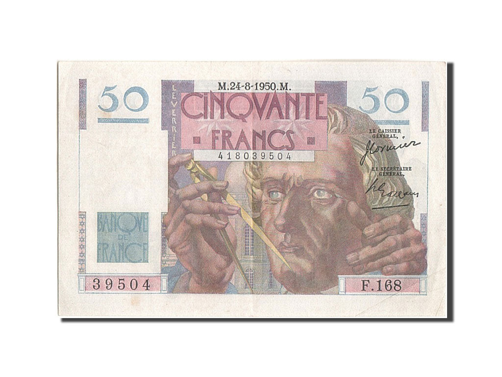 Banknot, Francja, 50 Francs, Le Verrier, 1950, 1950-08-24, AU(50-53)