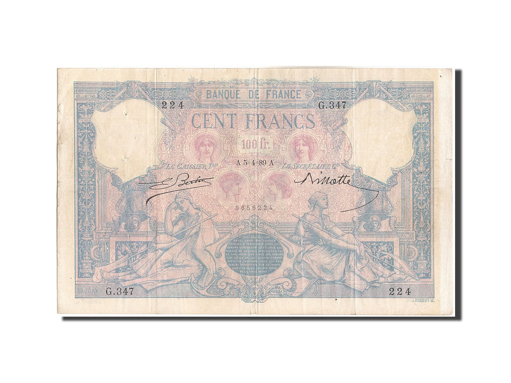 Billete, Francia, 100 Francs, 100 F 1888-1909 ''Bleu et Rose'', 1889