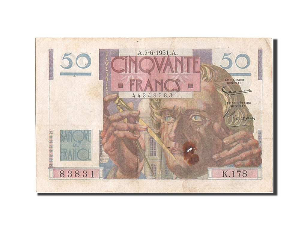 Banconote, Francia, 50 Francs, 50 F 1946-1951 ''Le Verrier'', 1951, 1951-06-07