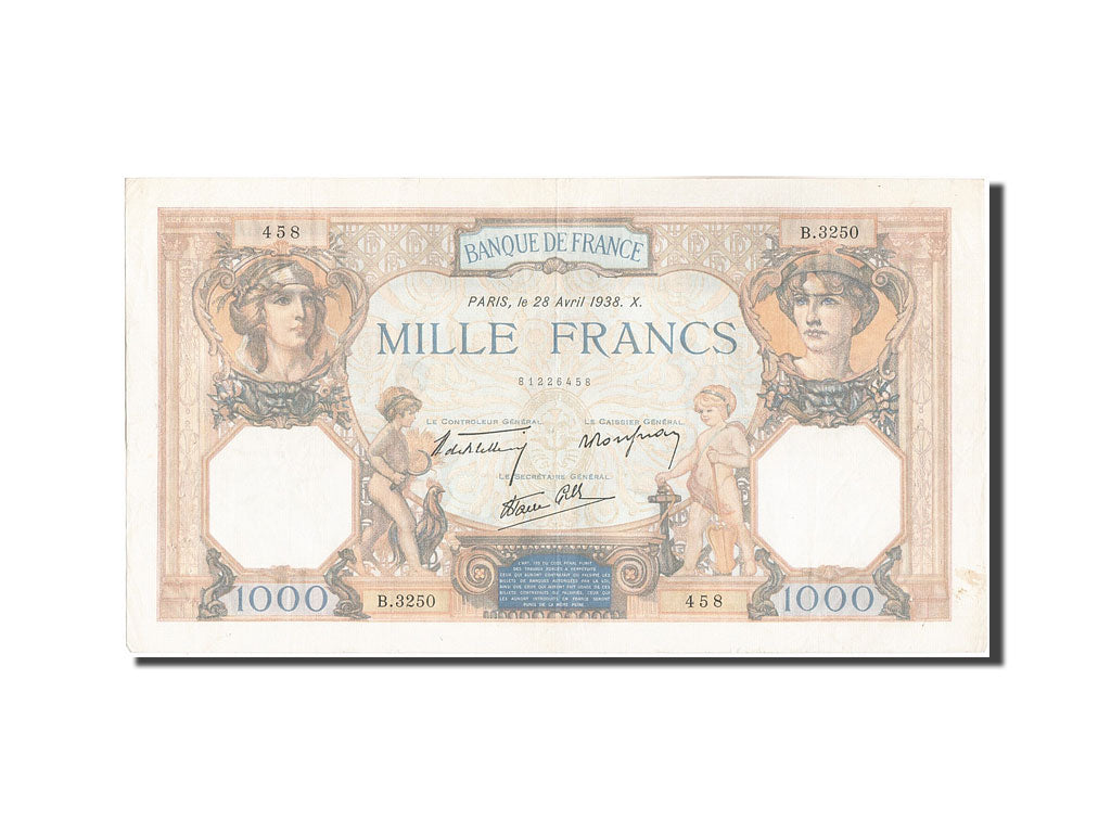Banknote, France, 1000 Francs, 1 000 F 1927-1940 ''Cérès et Mercure'', 1938