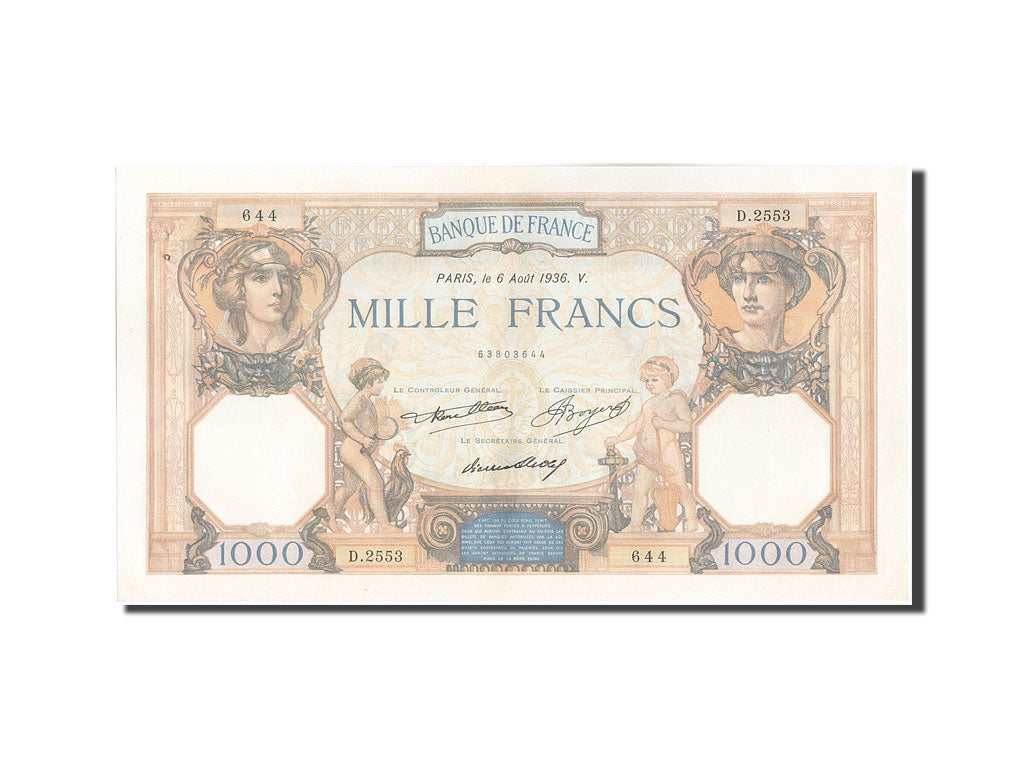 Banconote, Francia, 1000 Francs, 1 000 F 1927-1940 ''Cérès et Mercure'', 1936