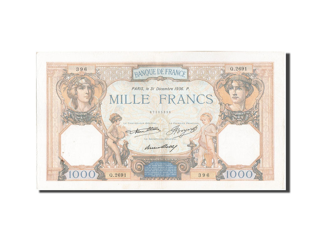 Banconote, Francia, 1000 Francs, 1 000 F 1927-1940 ''Cérès et Mercure'', 1936