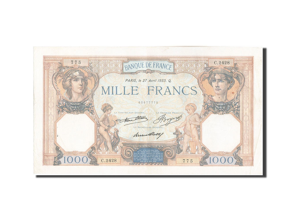 Banknot, Francja, 1000 Francs, Cérès et Mercure, 1933, 1933-04-27, EF(40-45)