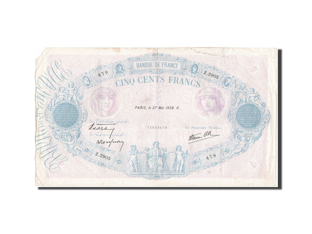 Banconote, Francia, 500 Francs, 500 F 1888-1940 ''Bleu et Rose'', 1938