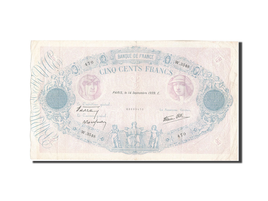 Banconote, Francia, 500 Francs, 500 F 1888-1940 ''Bleu et Rose'', 1939