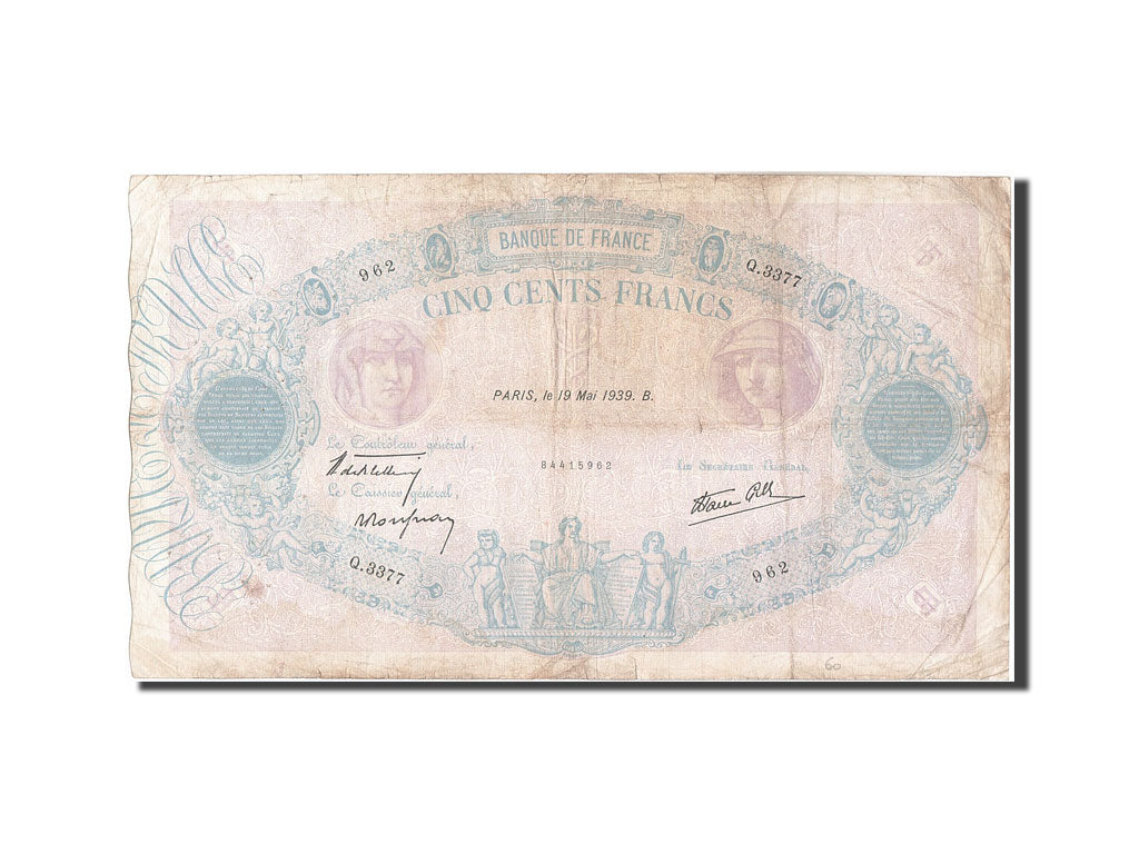 Banknot, Francja, 500 Francs, Bleu et Rose, 1939, 1939-05-19, VF(20-25)