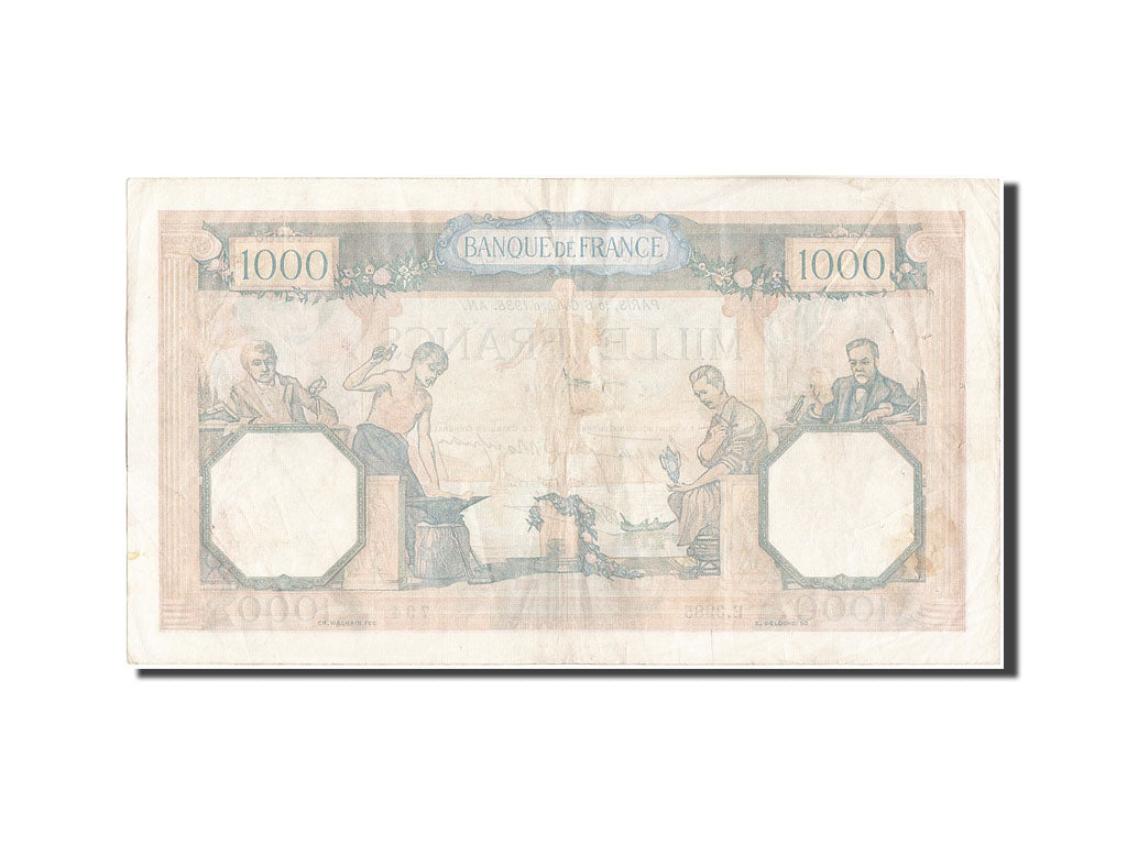 Banknote, France, 1000 Francs, 1 000 F 1927-1940 ''Cérès et Mercure'', 1938