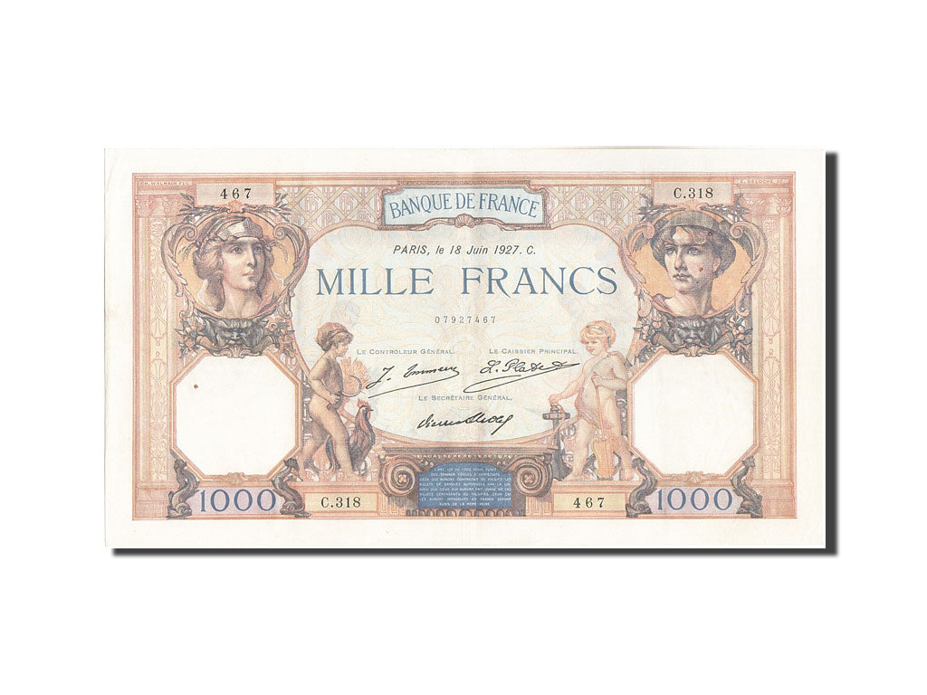 Banknote, France, 1000 Francs, 1 000 F 1927-1940 ''Cérès et Mercure'', 1927