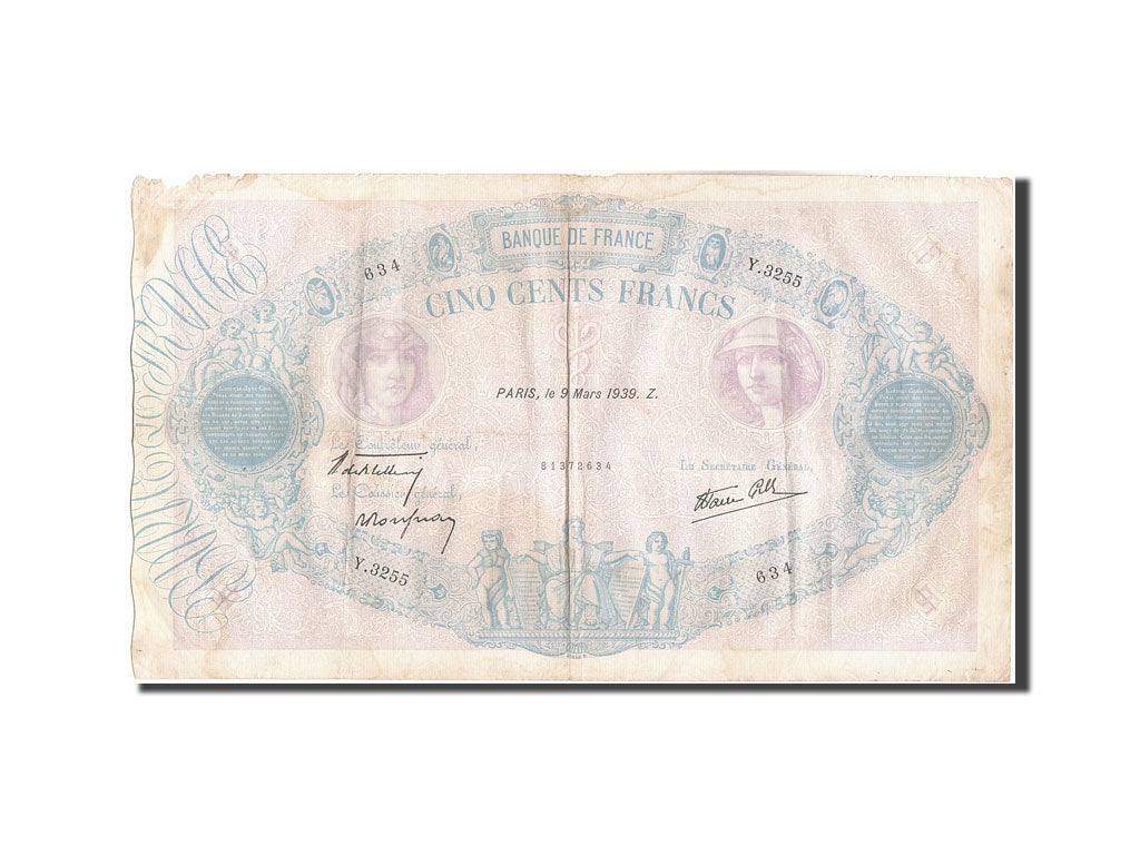 Banconote, Francia, 500 Francs, 500 F 1888-1940 ''Bleu et Rose'', 1939