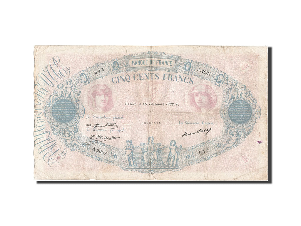 Banconote, Francia, 500 Francs, 500 F 1888-1940 ''Bleu et Rose'', 1932